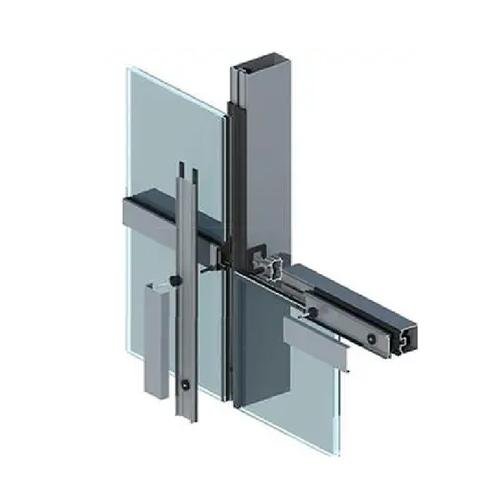 Unitized curtain wall aluminum profile structural details. Showcases high-strength, high-precision load-bearing structure and concealed drainage system, focusing on rapid installation, bearing significant wind load, and ensuring long-term sealing for high-rise building safety and aesthetics.