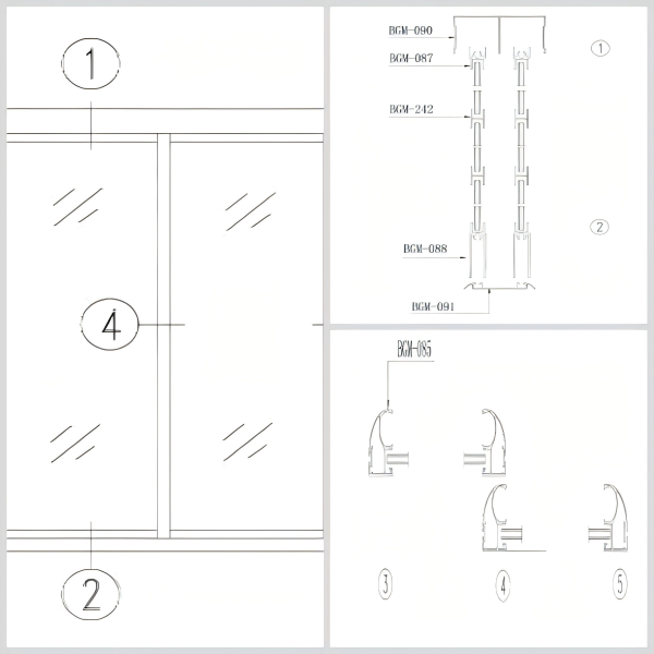Aluminum profiles for universal closet door